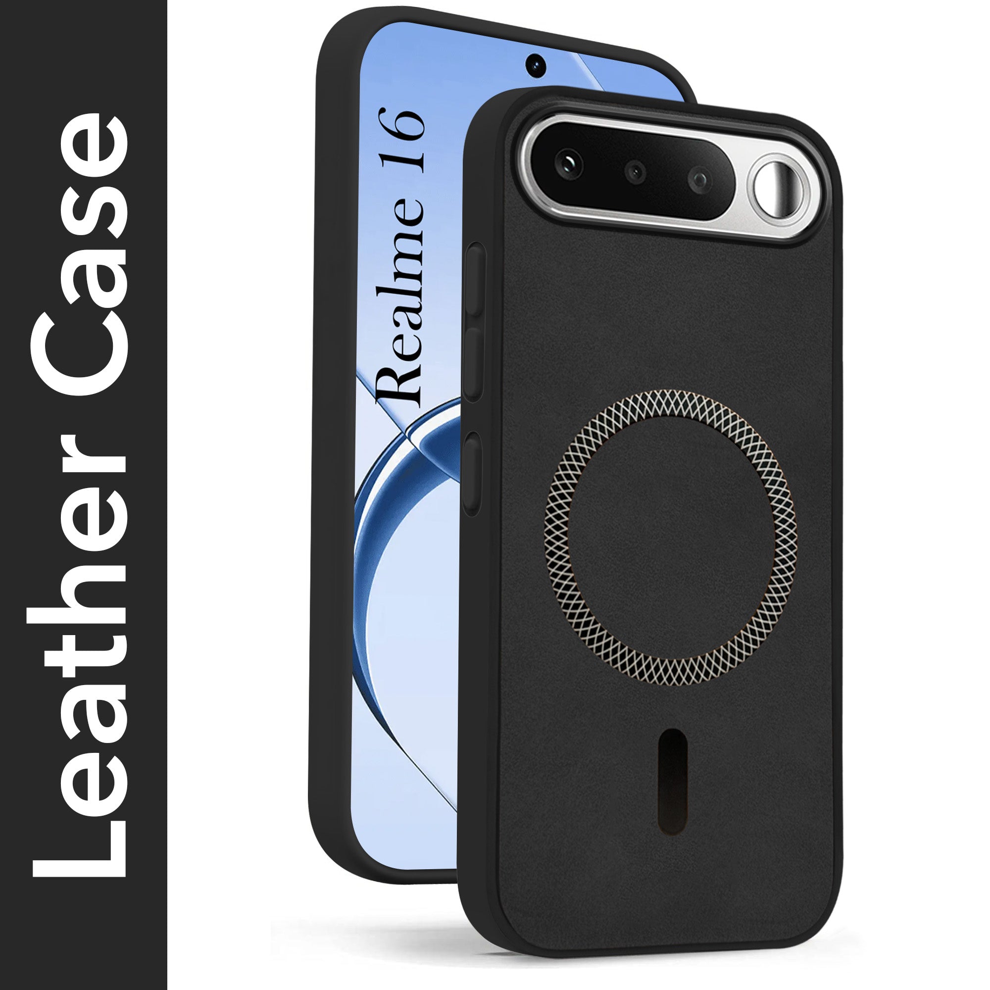 For Realme 16 Back Cover Case Leather Finish (MagSafe Compatible Wireless Charging | Soft Touch | Camera Bump Protection)