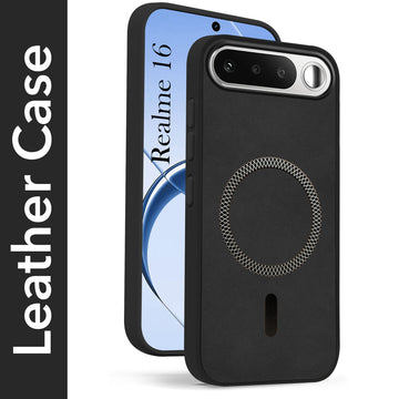 For Realme 16 Back Cover Case Leather Finish (MagSafe Compatible Wireless Charging | Soft Touch | Camera Bump Protection)