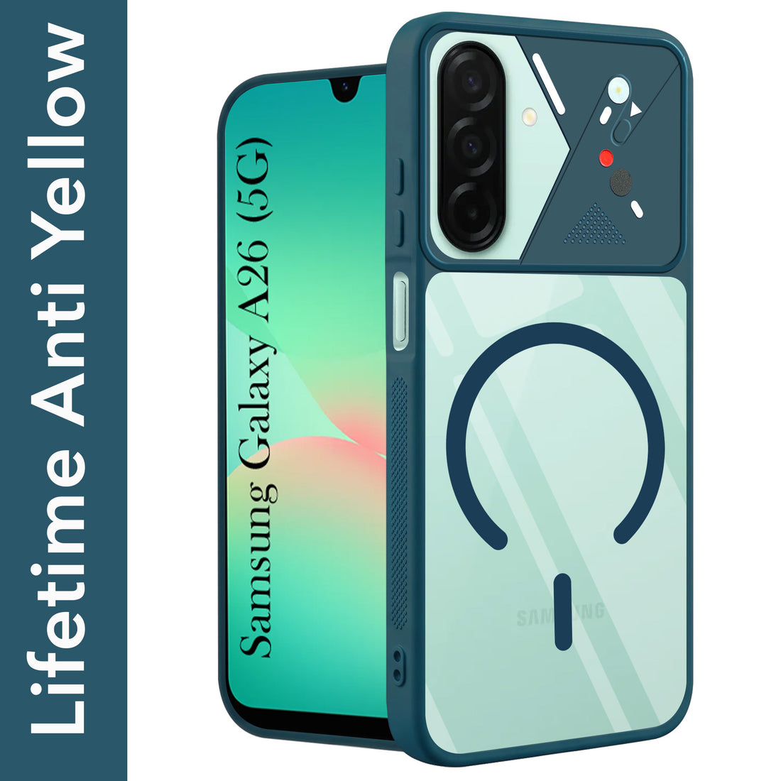 For Samsung Galaxy A26 5G Back Cover Case Lifetime Anti-Yellow Clear (Camera Protection | Side Grip | Wireless MagSafe Compatible)