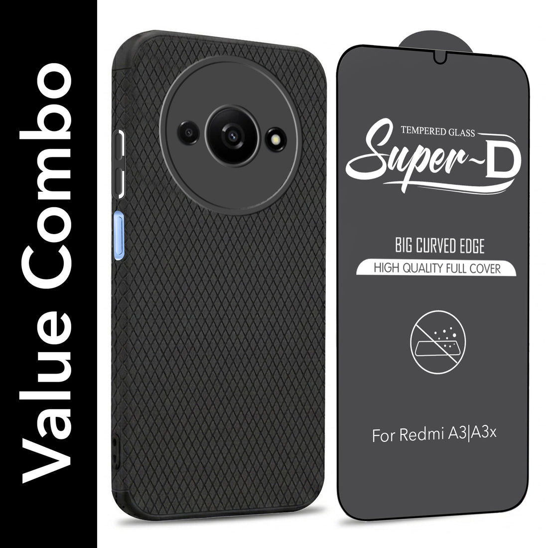 For Redmi A3 2024 | Redmi A3x Combo with Back Cover and 9H Tempered Glass (Liquid Silicone | Camera Protection | Oleophobic Coating Screen Glass)