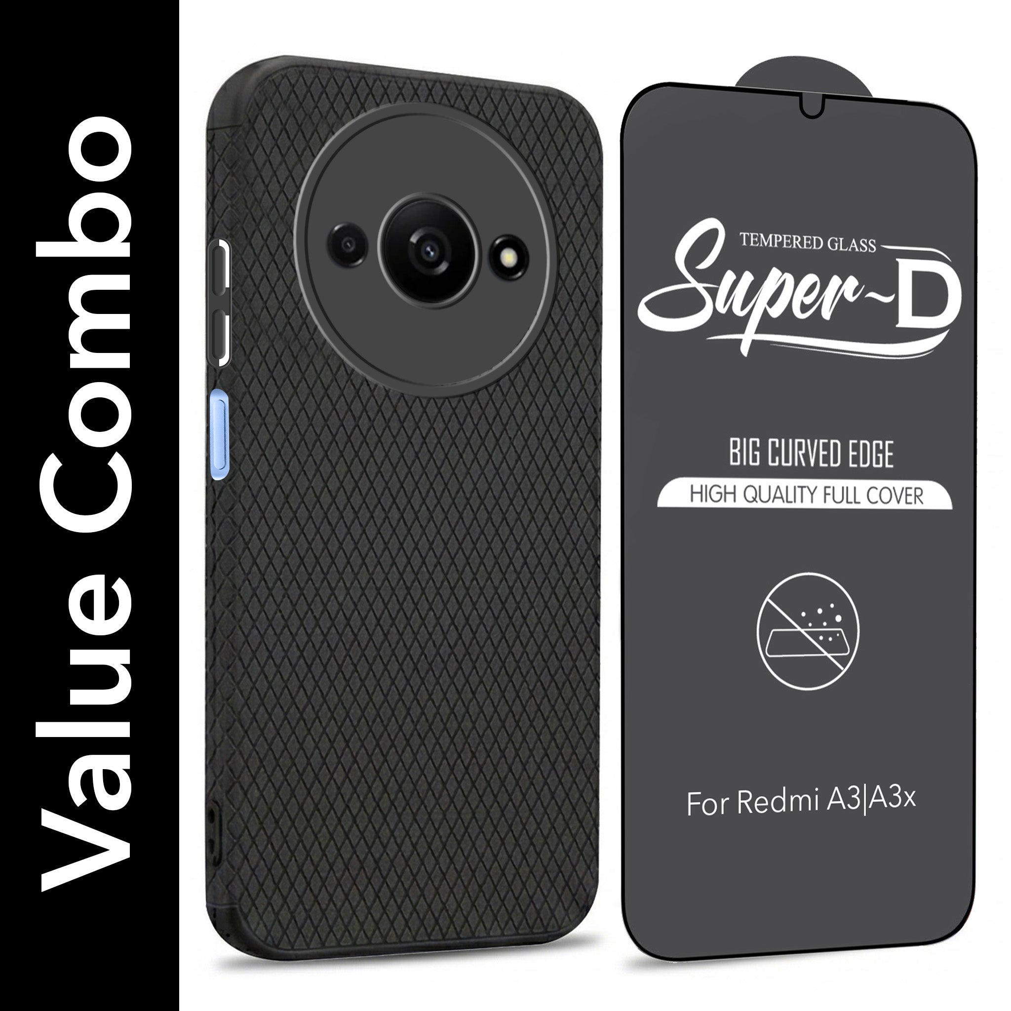 For Redmi A3 2024 | Redmi A3x Combo with Back Cover and 9H Tempered Glass (Liquid Silicone | Camera Protection | Oleophobic Coating Screen Glass)