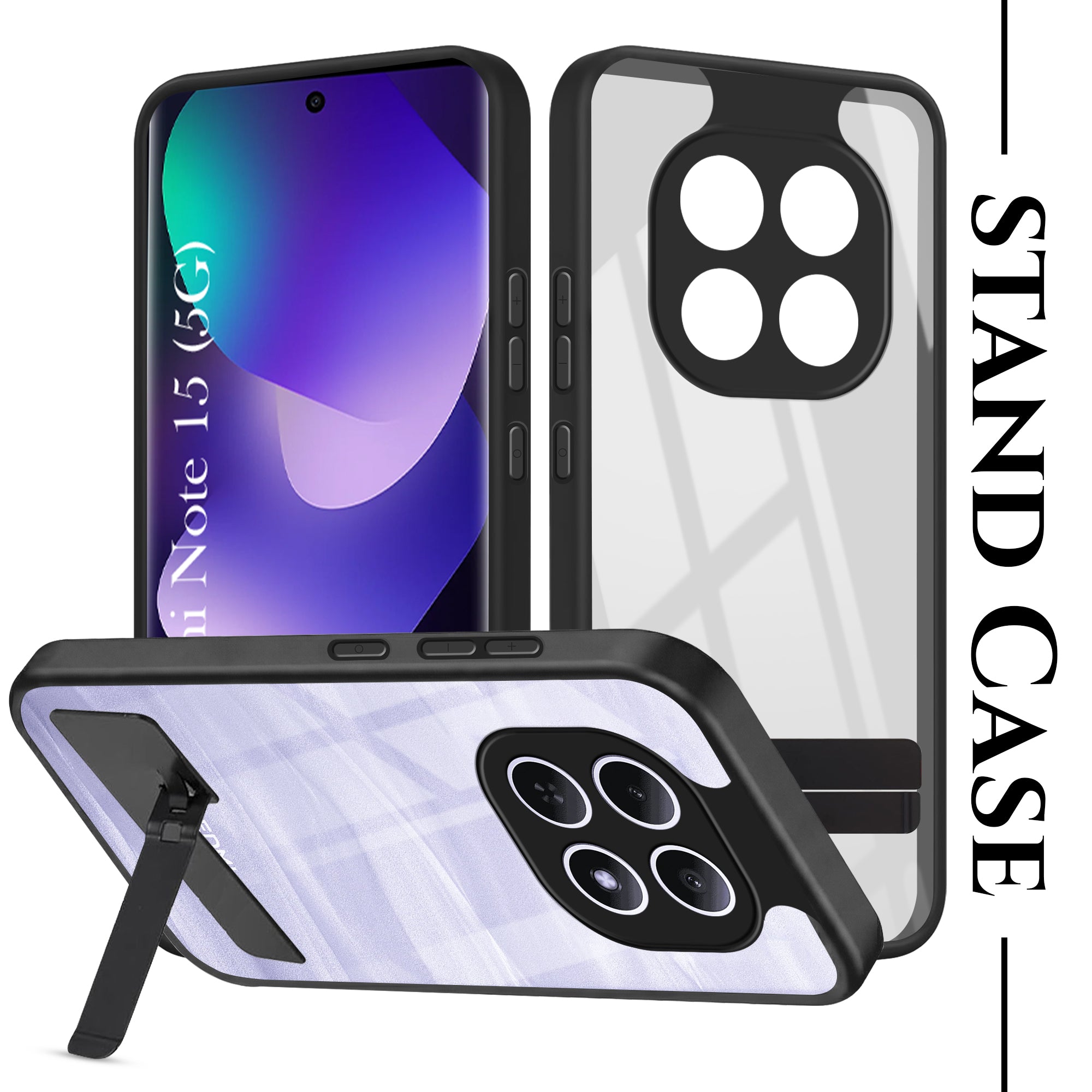 For Xiaomi Redmi Note 15 5G Back Cover Case(Built-in Stand | Lifetime Anti Yellow | Kickstand Shockproof | Camera Protection | MagSafe Compatible)