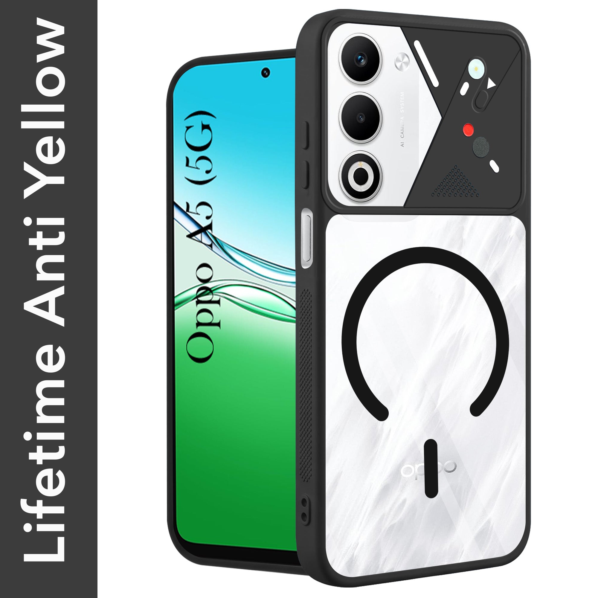 For Oppo A5 5G Back Cover Case Lifetime Anti-Yellow Clear (Camera Protection | Side Grip | Wireless MagSafe Compatible)