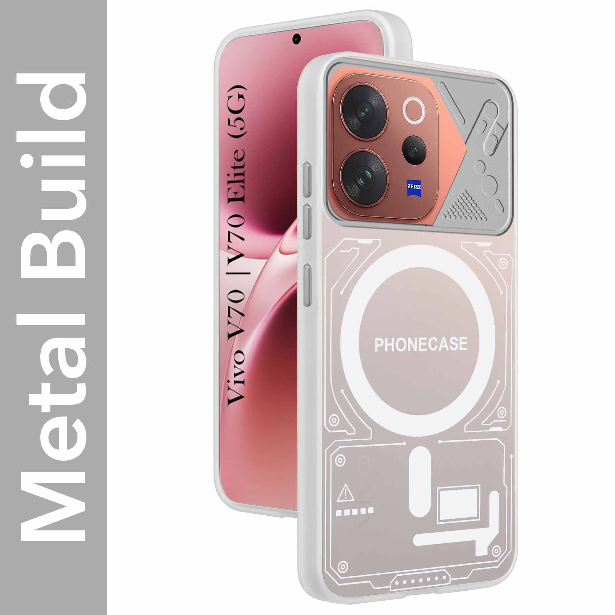 For Vivo V70 | Vivo V70 Elite 5G Metallic Back Cover Case (Metallic Camera Protection & Buttons | Translucent Milky Shade | Hard Polycarbonate)