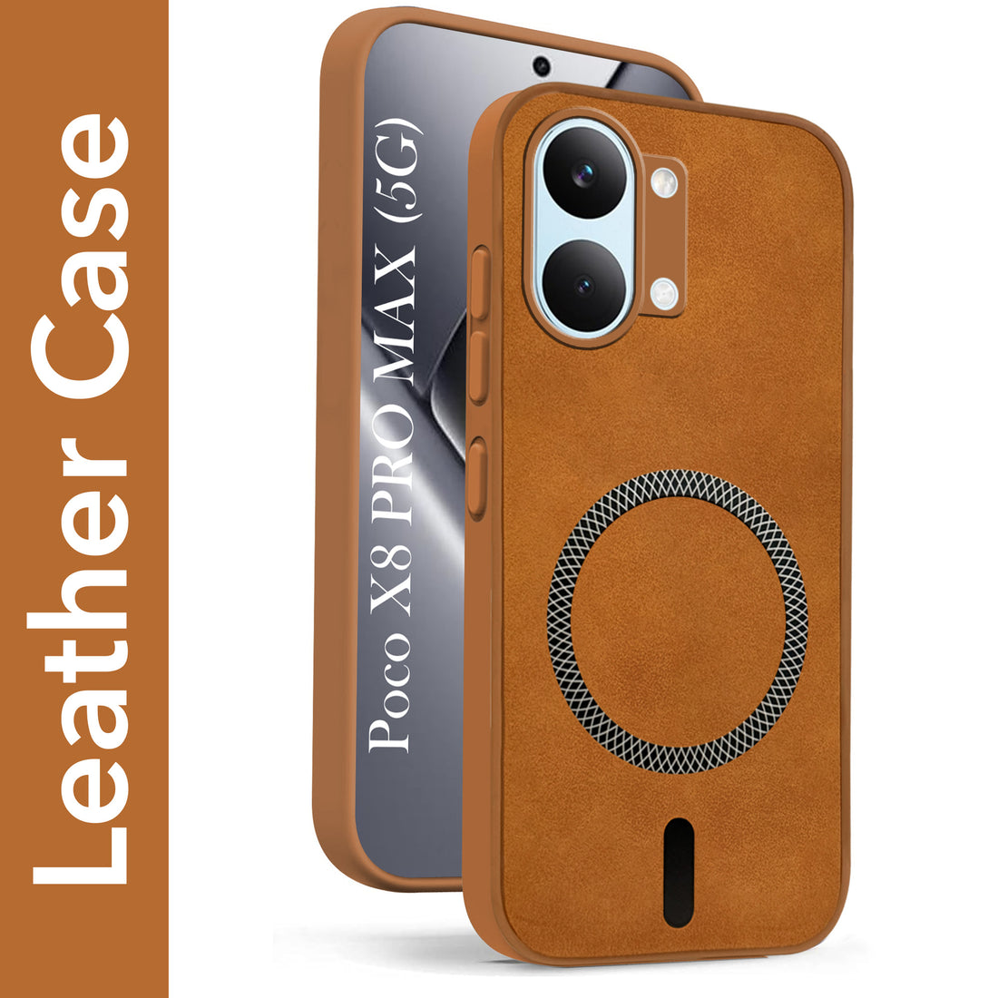 For Poco X8 Pro Max 5G Back Cover Case Leather Finish (MagSafe Compatible Wireless Charging | Soft Touch | Camera Bump Protection)