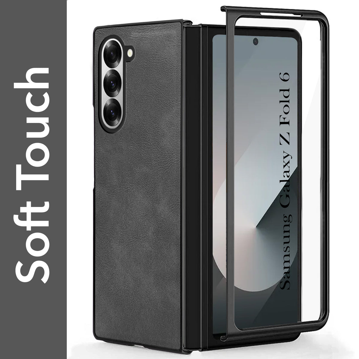 For Samsung Galaxy Z Fold 6 Back Case Cover Premium Genuine Leather (Integrated Front Screen Protector | Inside Microfiber Cloth)
