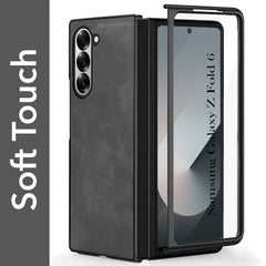 For Samsung Galaxy Z Fold 6 Back Case Cover Premium Genuine Leather (Integrated Front Screen Protector | Inside Microfiber Cloth)