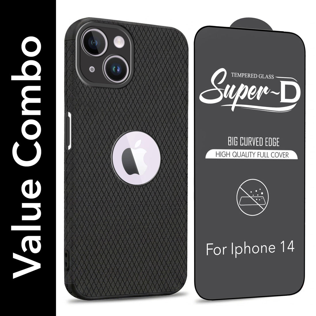 For Apple iPhone 14 Combo with Back Cover and 9H Tempered Glass (Liquid Silicone | Camera Protection | Oleophobic Coating Screen Glass)