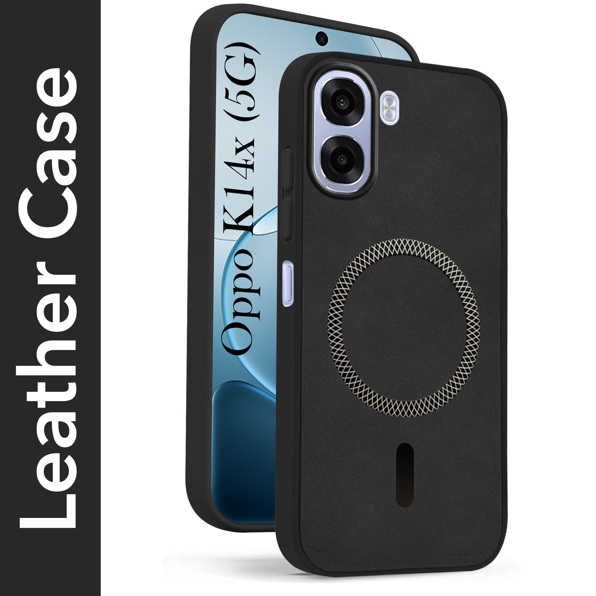 For Oppo K14x 5G Back Cover Case Leather Finish (MagSafe Compatible Wireless Charging | Soft Touch | Camera Bump Protection)
