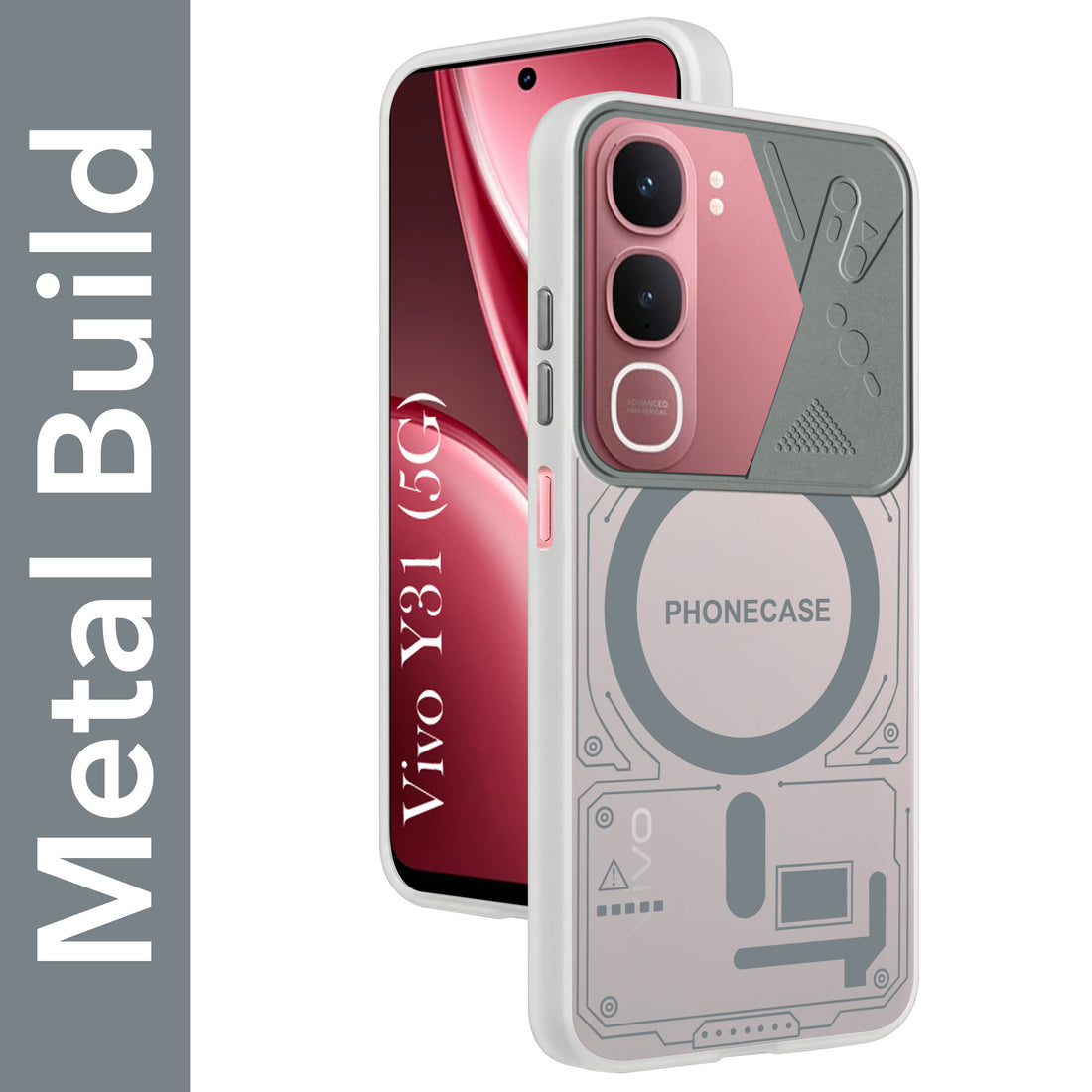 For Vivo Y31 5G Metallic Back Cover Case (Metallic Camera Protection & Buttons | Translucent Milky Shade | Hard Polycarbonate)