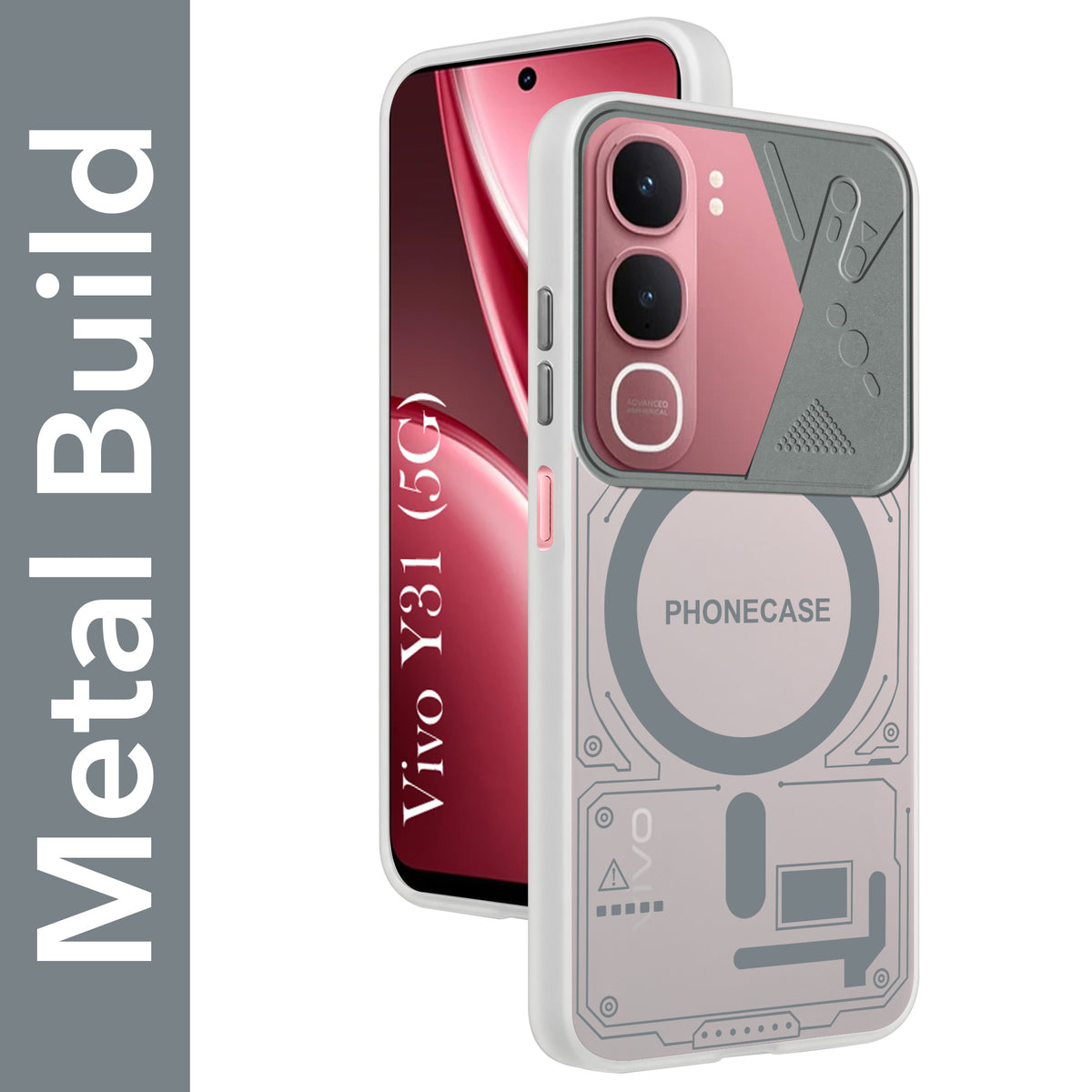 For Vivo Y31 5G Metallic Back Cover Case (Metallic Camera Protection & Buttons | Translucent Milky Shade | Hard Polycarbonate)