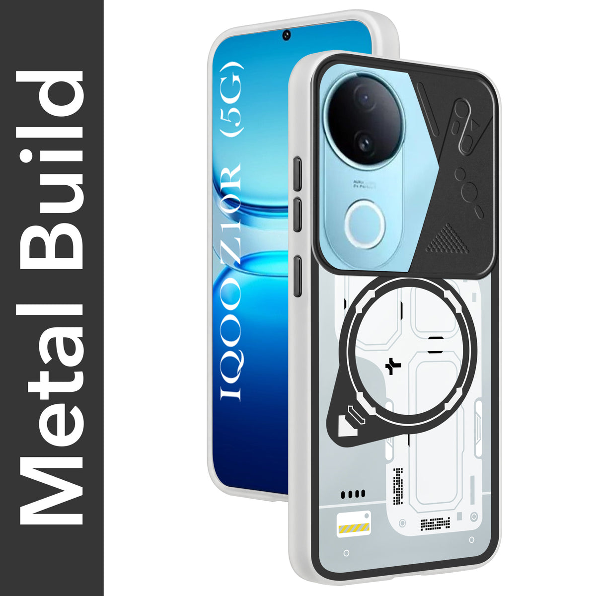 For Vivo iQOO Z10R Metallic Back Cover Case (Metallic Camera Protection & Buttons | Translucent Milky Shade | Hard Polycarbonate)