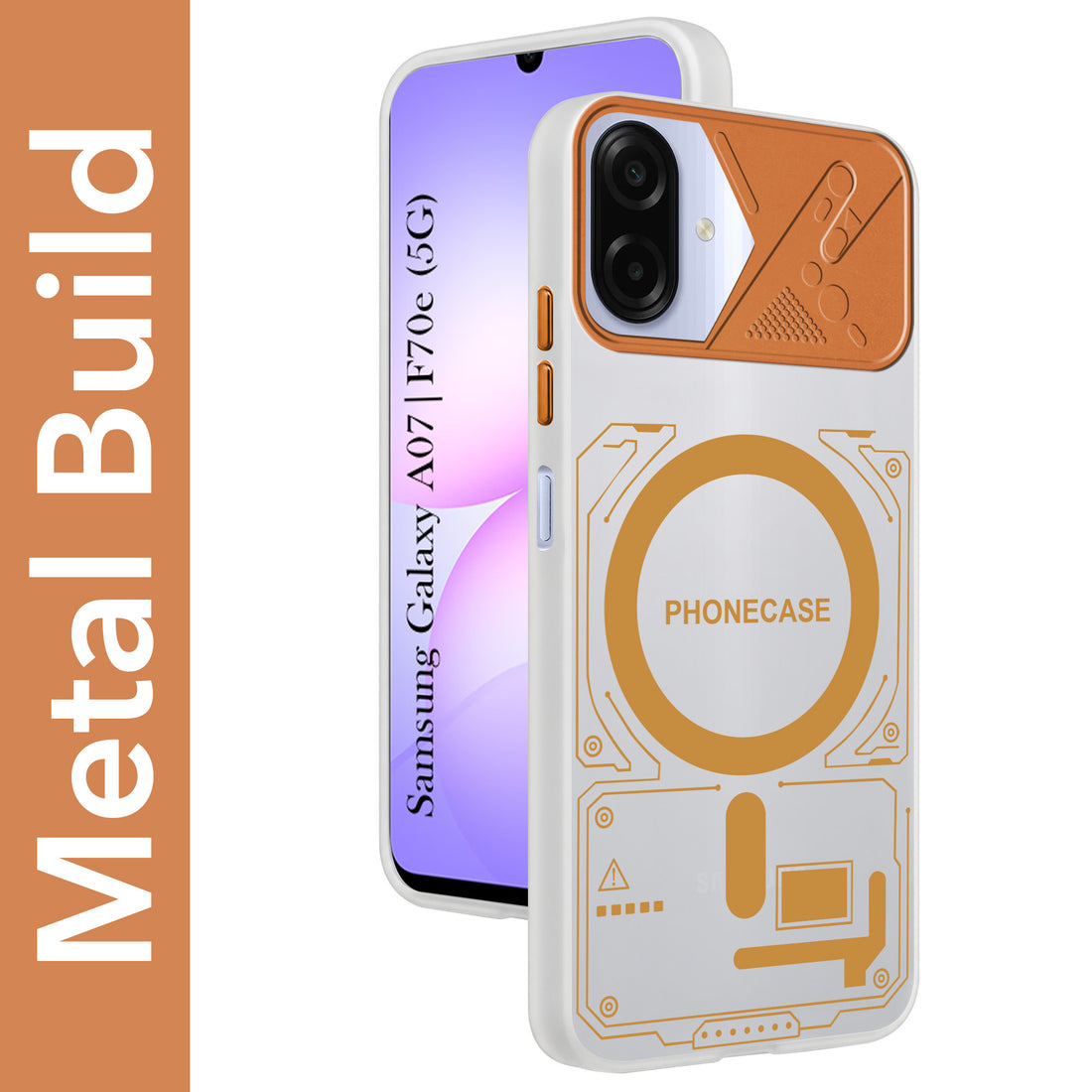 For Samsung Galaxy A07 5G | F70e 5G Metallic Back Cover Case (Metallic Camera Protection & Buttons | Translucent Milky Shade | Hard Polycarbonate)