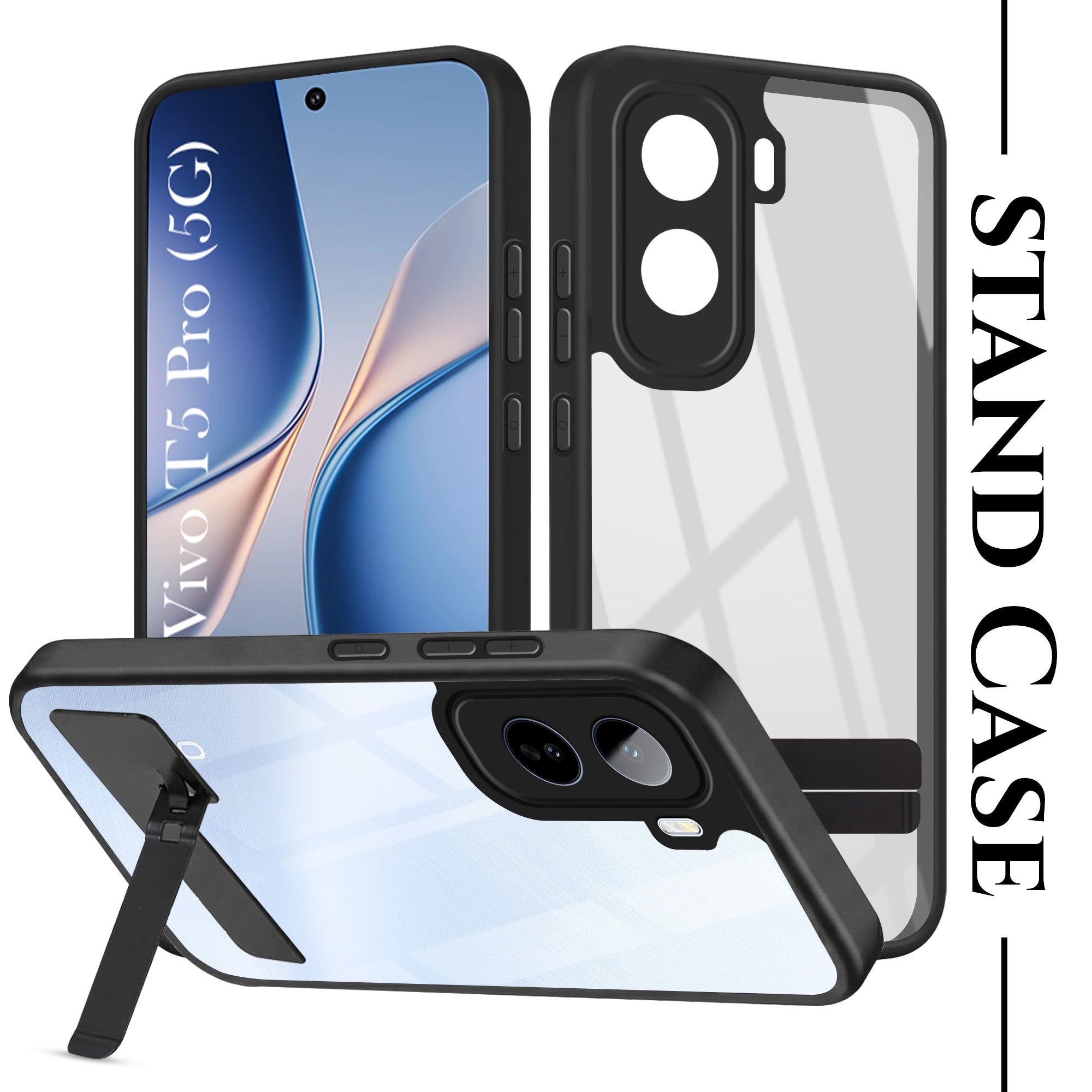 For Vivo T5 Pro 5G Back Cover Case (Built-in Stand | Lifetime Anti Yellow | Kickstand Shockproof | Camera Protection | MagSafe Compatible)