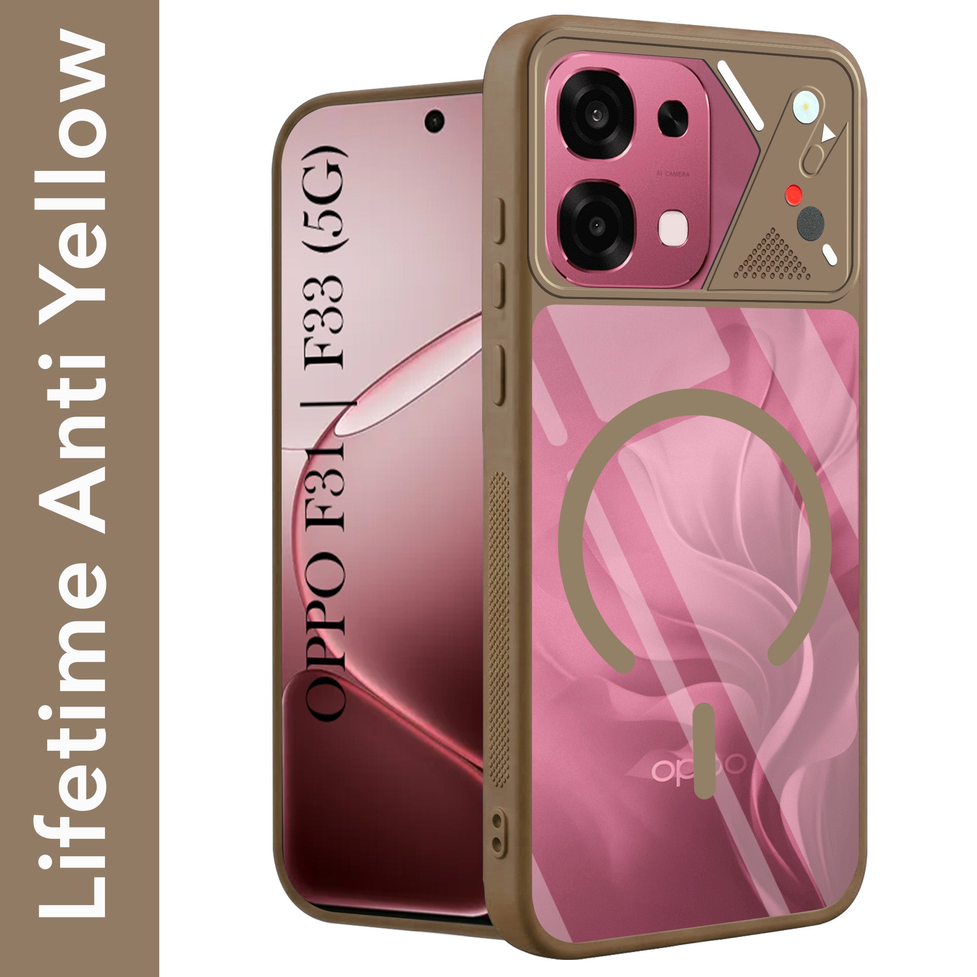 For Oppo F31 5G | Oppo F33 5G Back Cover Case Lifetime Anti-Yellow Clear (Camera Protection | Side Grip | Wireless MagSafe Compatible)