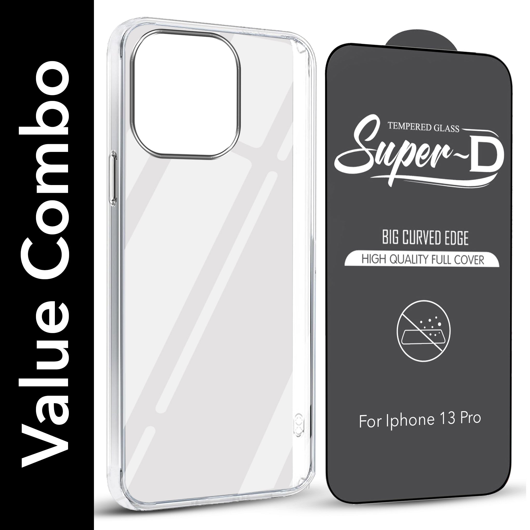 For Apple iPhone 13 Pro Combo with Back Cover and 9H Tempered Glass (Lifetime Anti-Yellow | Sleek Hard Crystal | Oleophobic Coating Screen Glass)