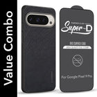 For Google Pixel 9 Pro Combo (Textured Grip Design | Micro-Fiber Cloth Inside | Oleophobic Coating Screen Glass)