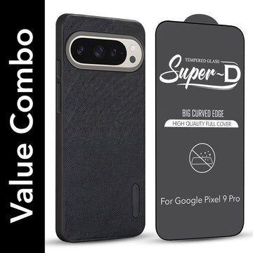 For Google Pixel 9 Pro Combo (Textured Grip Design | Micro-Fiber Cloth Inside | Oleophobic Coating Screen Glass)