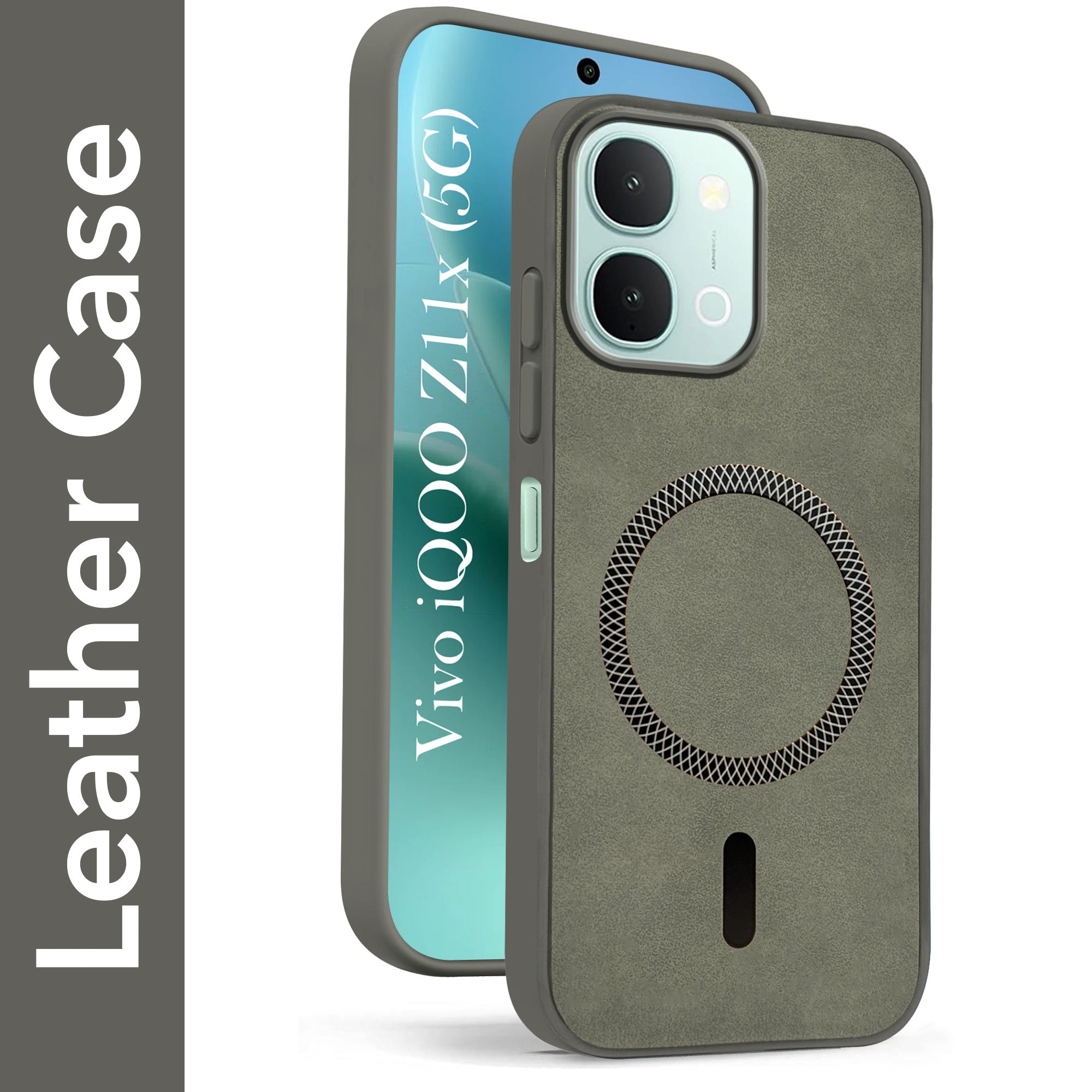 For Vivo iQOO Z11x 5G Back Cover Case Leather Finish (MagSafe Compatible Wireless Charging | Soft Touch | Camera Bump Protection)