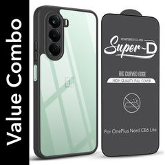 For OnePlus Nord CE 6 Lite Combo with Back Cover and 9H Tempered Glass (Lifetime Anti-Yellow | Crystal Clear Shockproof | Oleophobic Coating Screen Glass)