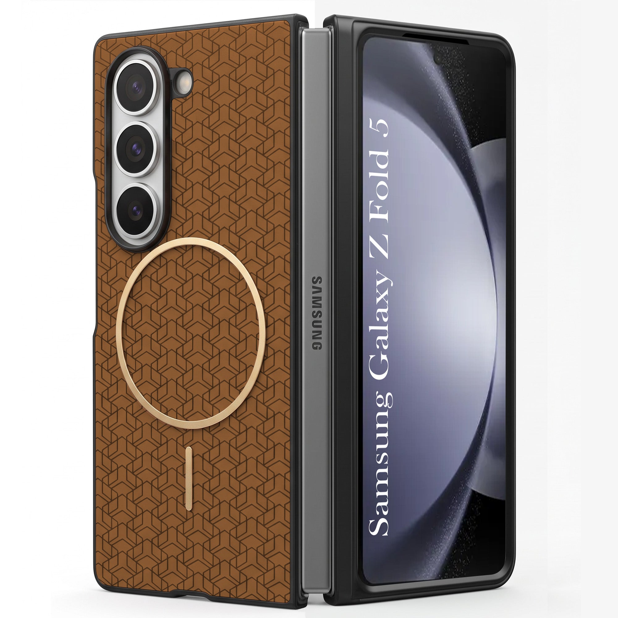 For Samsung Galaxy Z Fold 5 Back Cover Case Leather Finish (MagSafe Wireless Charging Compatible | Inside Microfiber Cloth)