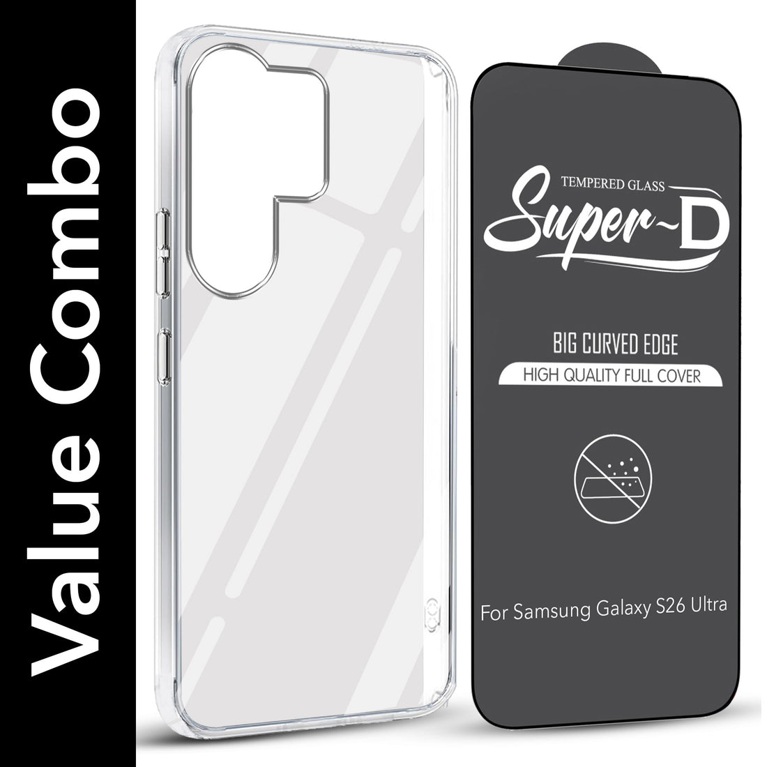 For Samsung Galaxy S26 Ultra Combo with Back Cover and 9H Tempered Glass (Lifetime Anti-Yellow | Sleek Hard Crystal | Oleophobic Coating Screen Glass)