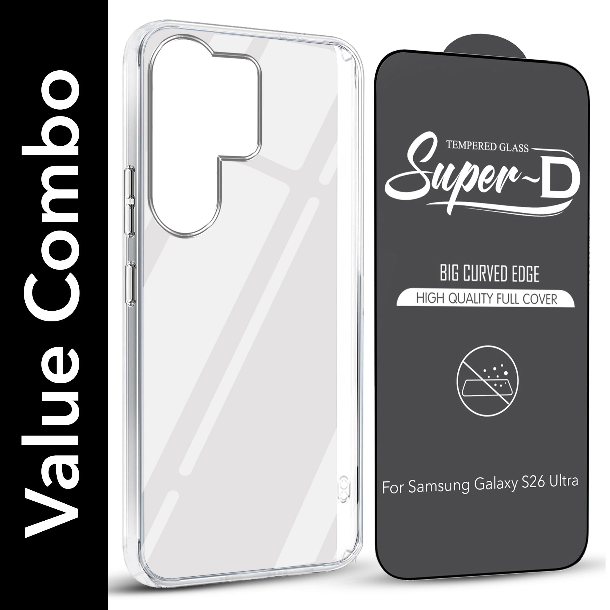 For Samsung Galaxy S26 Ultra Combo with Back Cover and 9H Tempered Glass (Lifetime Anti-Yellow | Sleek Hard Crystal | Oleophobic Coating Screen Glass)