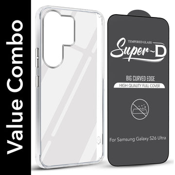 For Samsung Galaxy S26 Ultra Combo with Back Cover and 9H Tempered Glass (Lifetime Anti-Yellow | Sleek Hard Crystal | Oleophobic Coating Screen Glass)