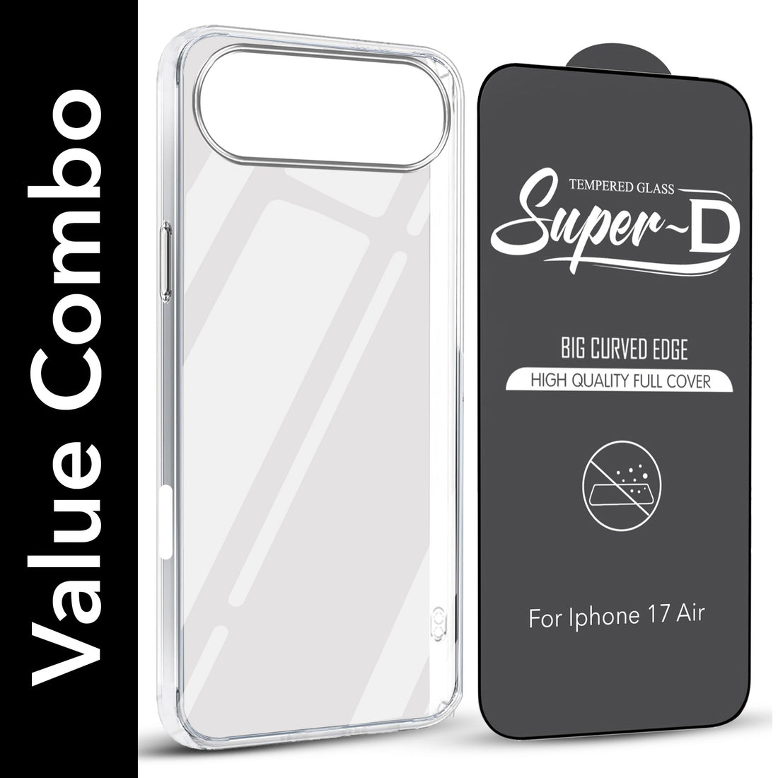 For Apple iPhone 17 Air Combo with Back Cover and 9H Tempered Glass (Lifetime Anti-Yellow | Sleek Hard Crystal | Oleophobic Coating Screen Glass)