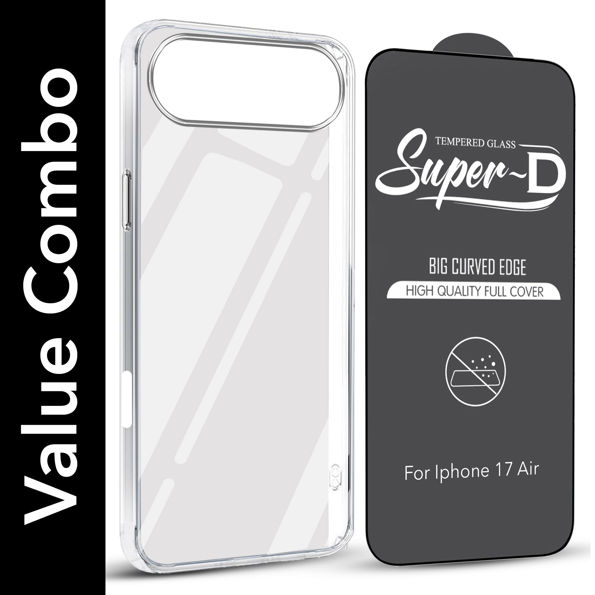 For Apple iPhone 17 Air Combo with Back Cover and 9H Tempered Glass (Lifetime Anti-Yellow | Sleek Hard Crystal | Oleophobic Coating Screen Glass)