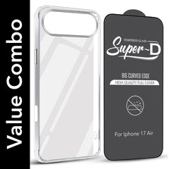 For Apple iPhone 17 Air Combo with Back Cover and 9H Tempered Glass (Lifetime Anti-Yellow | Sleek Hard Crystal | Oleophobic Coating Screen Glass)