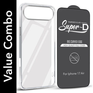 For Apple iPhone 17 Air Combo with Back Cover and 9H Tempered Glass (Lifetime Anti-Yellow | Sleek Hard Crystal | Oleophobic Coating Screen Glass)