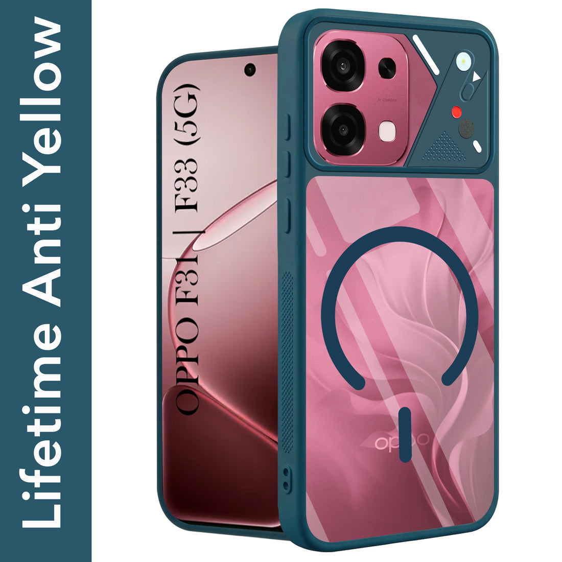 For Oppo F31 5G | Oppo F33 5G Back Cover Case Lifetime Anti-Yellow Clear (Camera Protection | Side Grip | Wireless MagSafe Compatible)