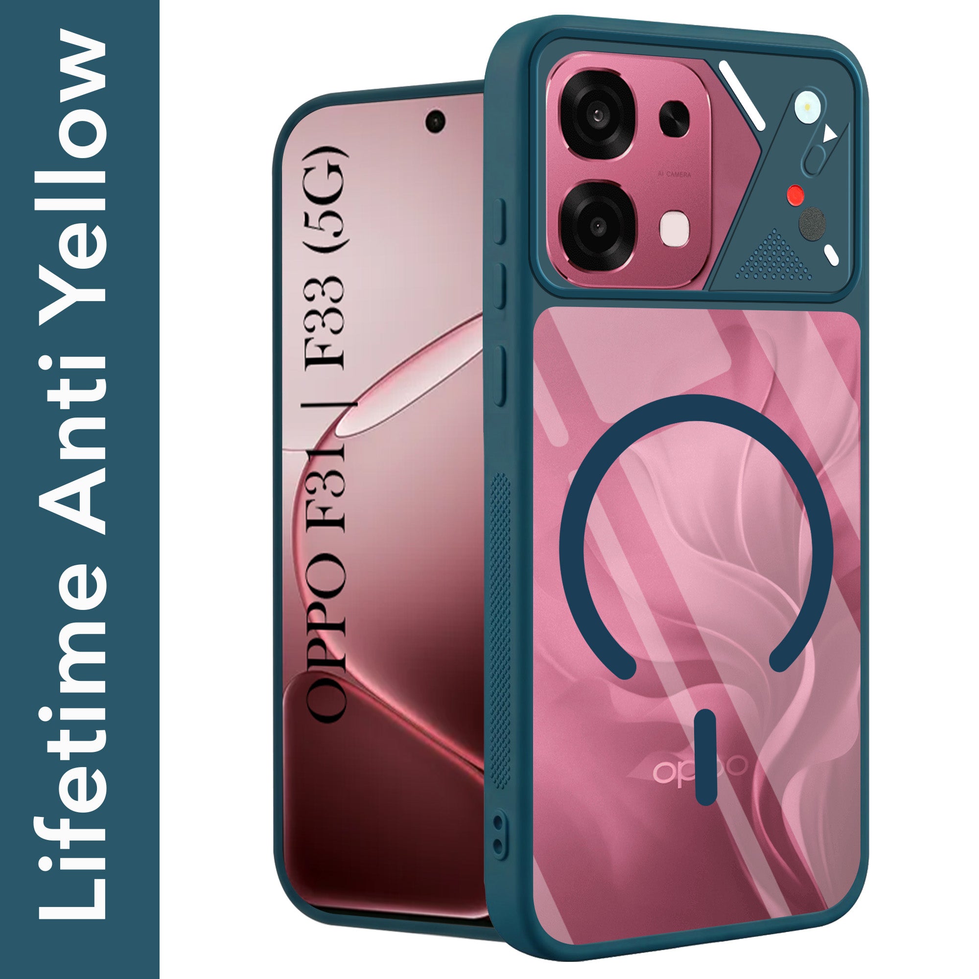 For Oppo F31 5G | Oppo F33 5G Back Cover Case Lifetime Anti-Yellow Clear (Camera Protection | Side Grip | Wireless MagSafe Compatible)