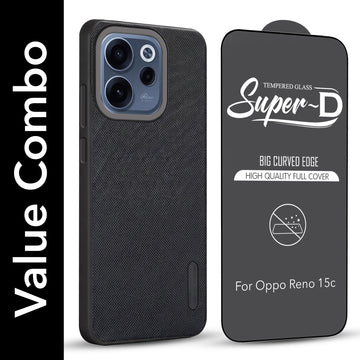 For Oppo Reno 15c Combo (Textured Grip Design | Micro-Fiber Cloth Inside | Oleophobic Coating Screen Glass)