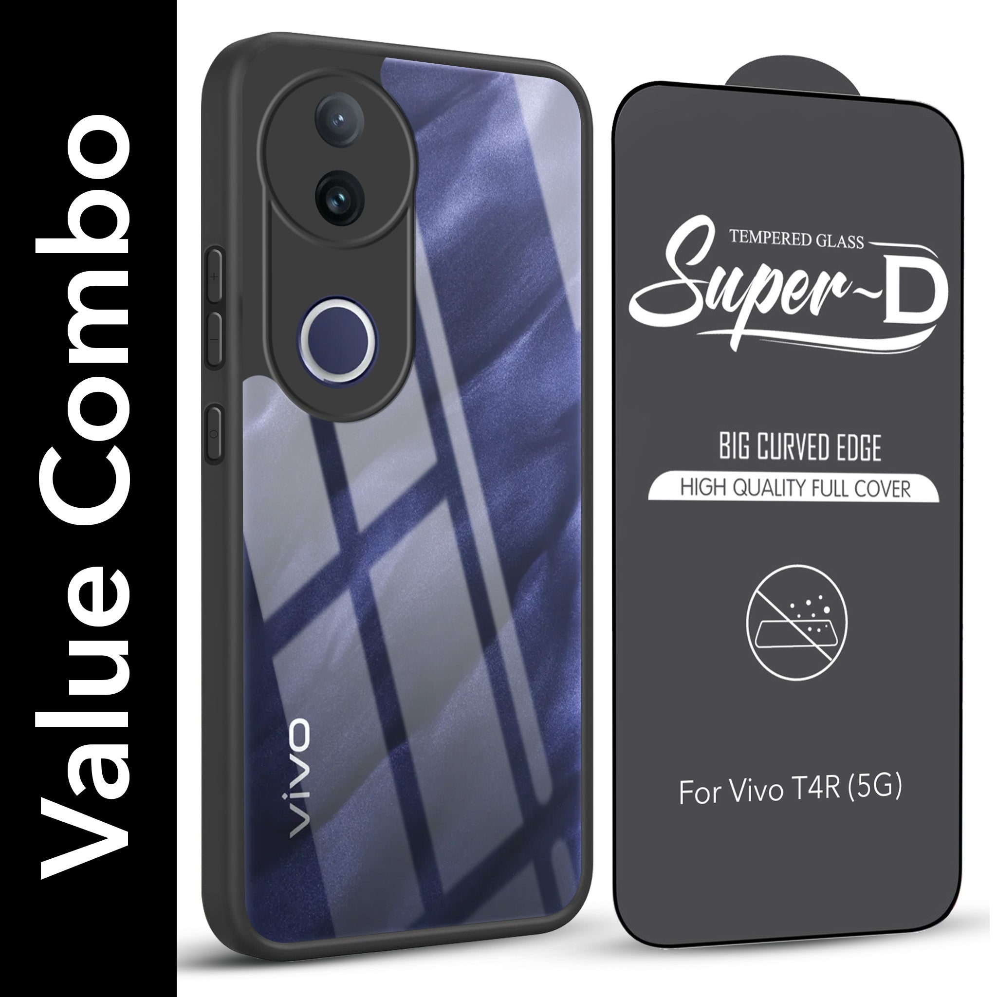 For Vivo T4R Combo with Back Cover and 9H Tempered Glass (Lifetime Anti-Yellow | Crystal Clear Shockproof | Oleophobic Coating Screen Glass)