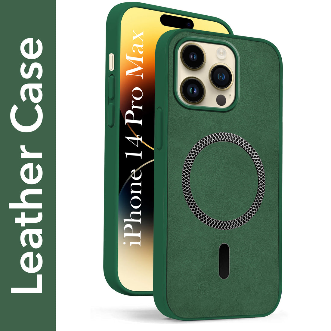 For Apple iPhone 14 Pro Max Back Cover Case Leather Finish(MagSafe Compatible Wireless Charging | Soft Touch | Camera Bump Protection)