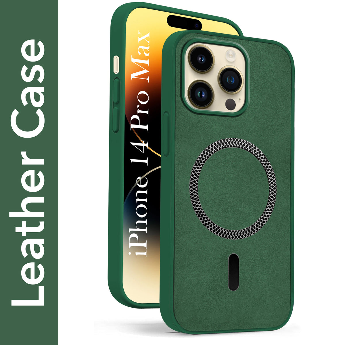 For Apple iPhone 14 Pro Max Back Cover Case Leather Finish(MagSafe Compatible Wireless Charging | Soft Touch | Camera Bump Protection)