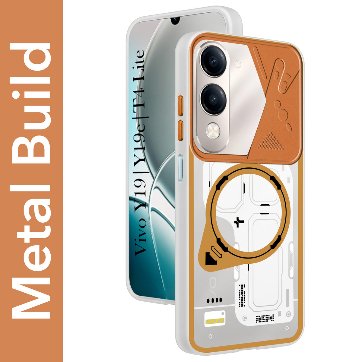 For Vivo Y19 | Vivo Y19e | Vivo T4 Lite Metallic Back Cover Case (Metallic Camera Protection & Buttons | Translucent Milky Shade | Hard Polycarbonate)