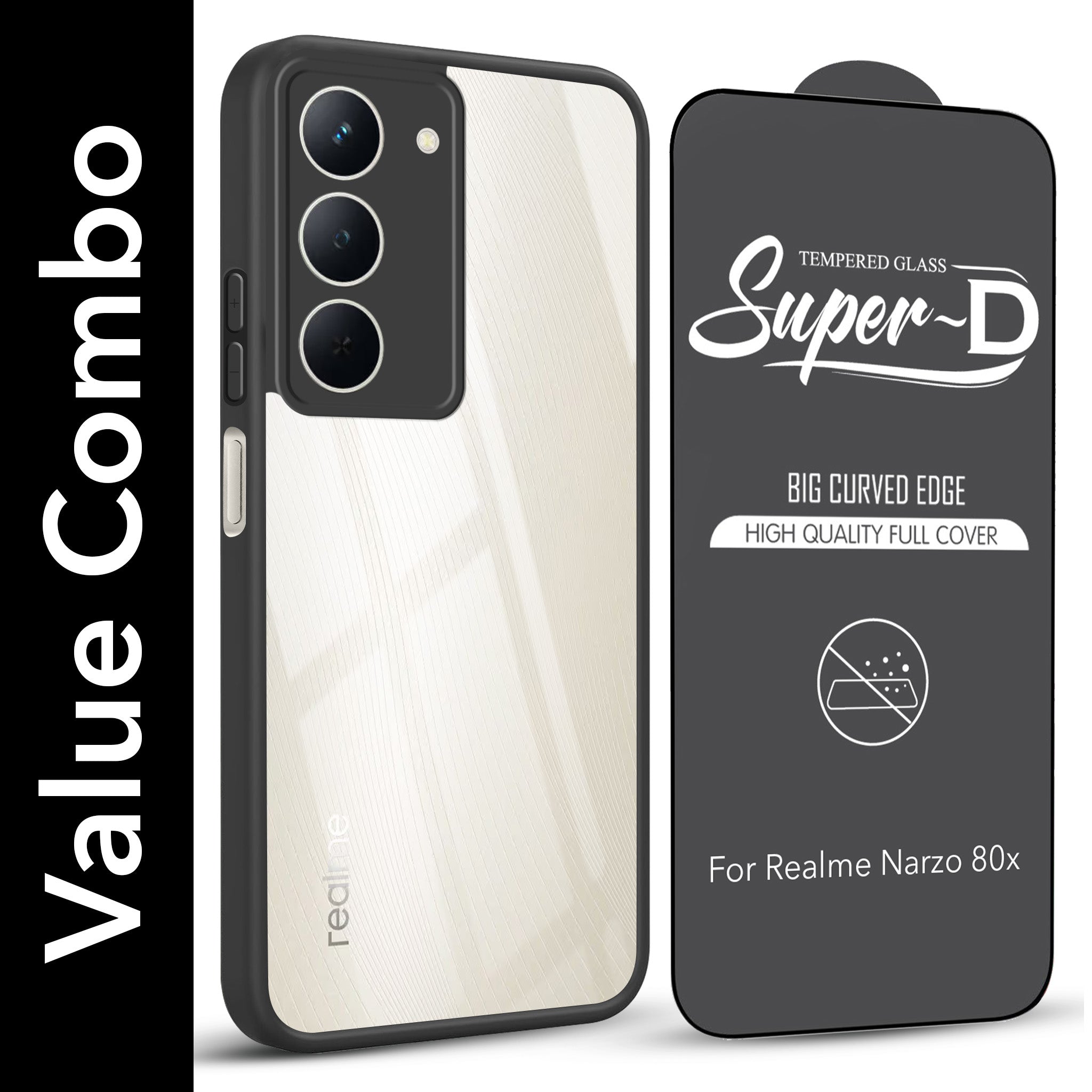 For Realme Narzo 80x Combo with Back Cover and 9H Tempered Glass (Lifetime Anti-Yellow | Crystal Clear Shockproof | Oleophobic Coating Screen Glass)