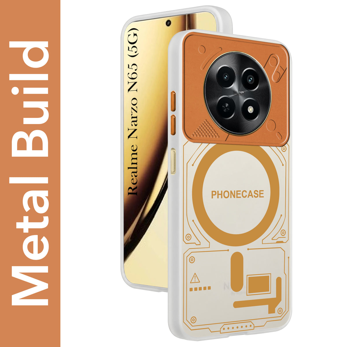 For Realme Narzo N65 5G Metallic Back Cover Case (Metallic Camera Protection & Buttons | Translucent Milky Shade | Hard Polycarbonate)