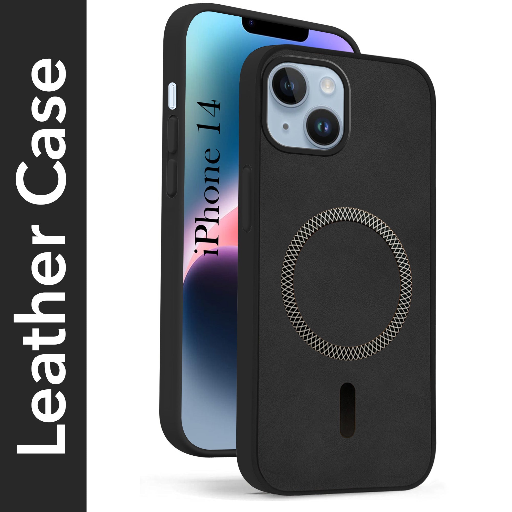 For Apple iPhone 14 Back Cover Case (Sleek Leather Finish | MagSafe Compatible Wireless Charging | Camera Bump Protection)