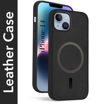 For Apple iPhone 14 Back Cover Case (Sleek Leather Finish | MagSafe Compatible Wireless Charging | Camera Bump Protection)