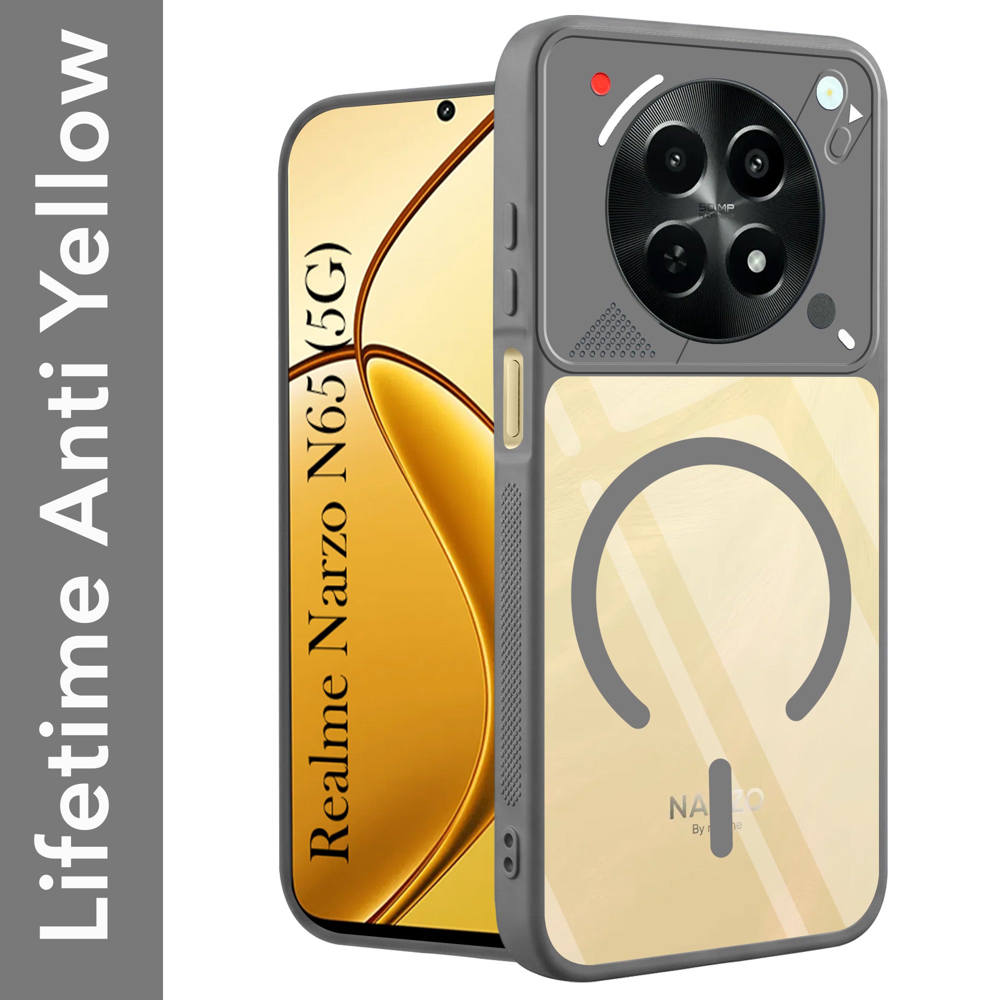 For Realme Narzo N65 5G Back Cover Case Lifetime Anti-Yellow Clear (Camera Protection | Side Grip | Wireless MagSafe Compatible)