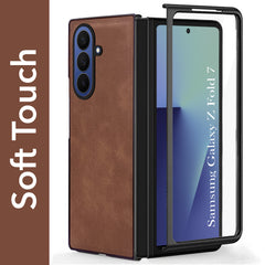 For Samsung Galaxy Z Fold 7 Back Case Cover Premium Genuine Leather (Integrated Front Screen Protector | Inside Microfiber Cloth)