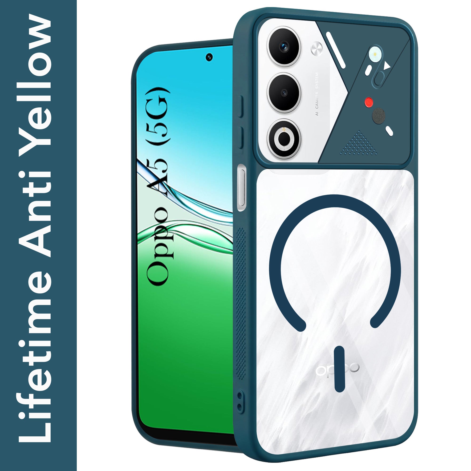 For Oppo A5 5G Back Cover Case Lifetime Anti-Yellow Clear (Camera Protection | Side Grip | Wireless MagSafe Compatible)