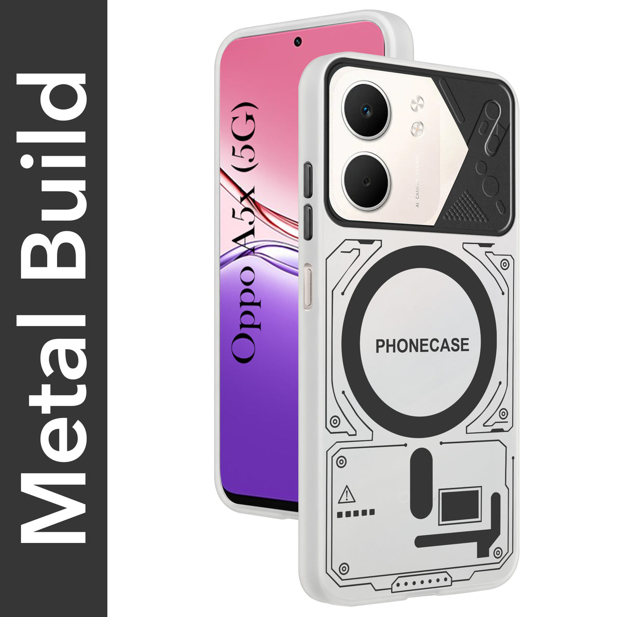 For Oppo A5X Metallic Back Cover Case (Metallic Camera Protection & Buttons | Translucent Milky Shade | Hard Polycarbonate)