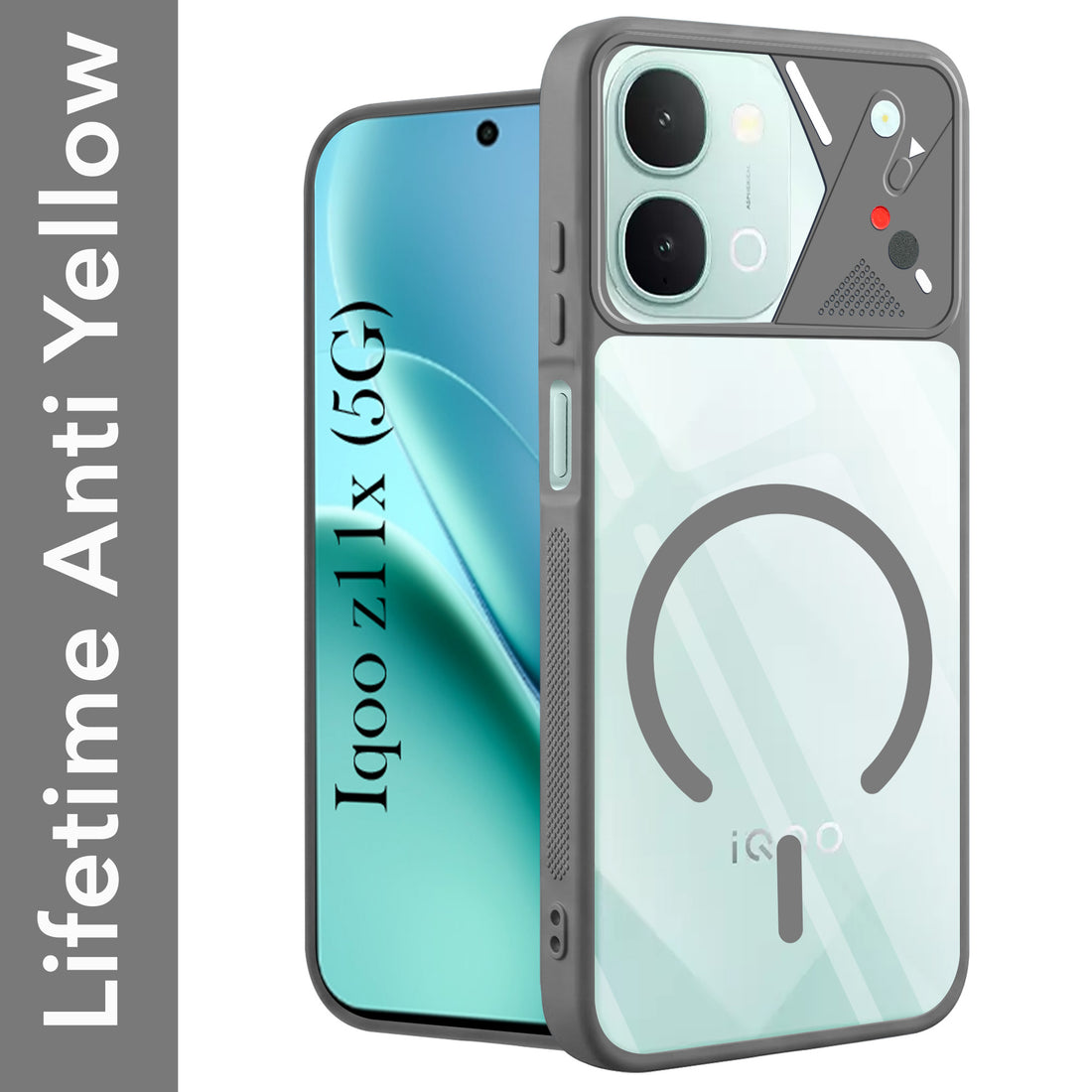 For Vivo iQOO Z11x 5G Back Cover Case Lifetime Anti-Yellow Clear (Camera Protection | Side Grip | Wireless MagSafe Compatible)