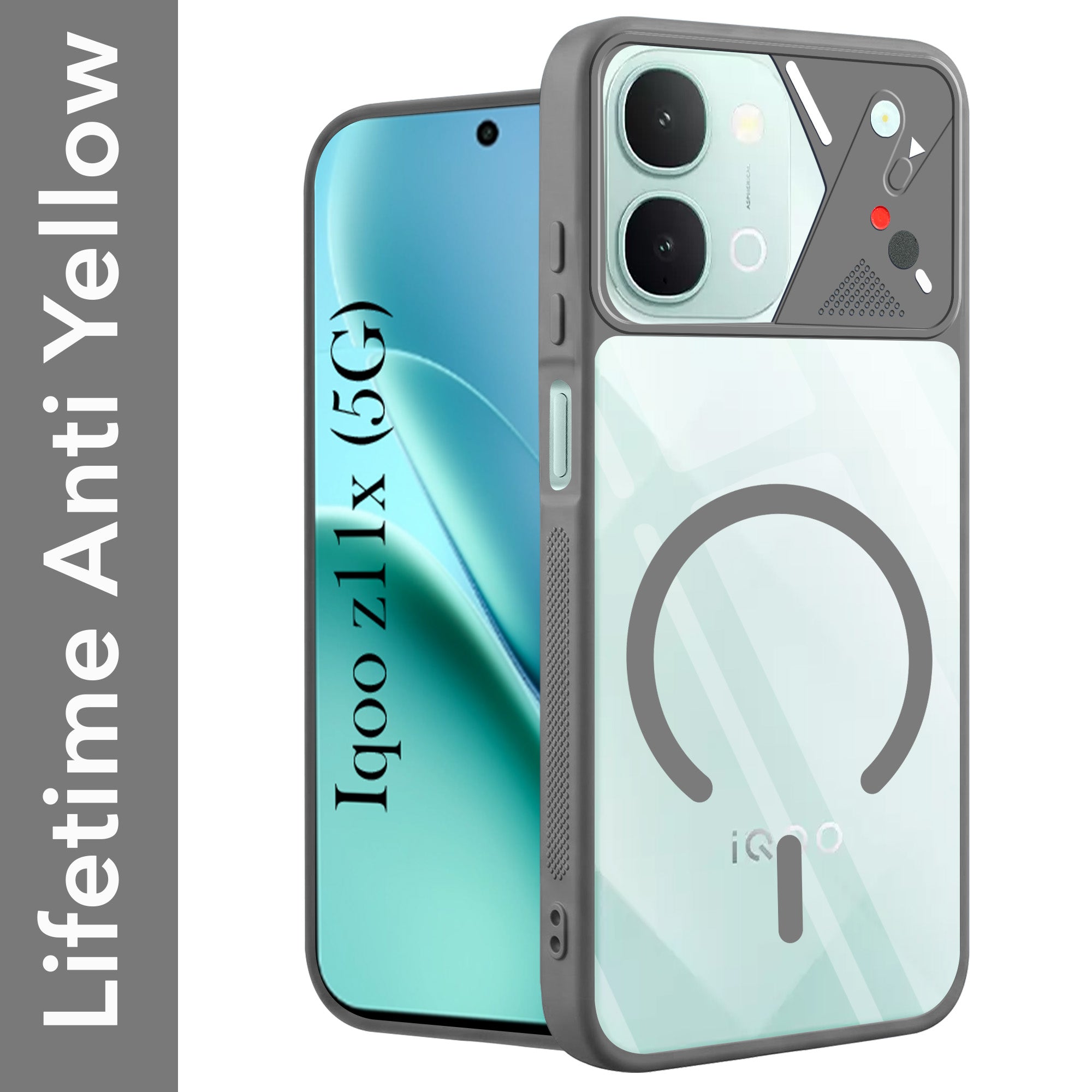 For Vivo iQOO Z11x 5G Back Cover Case Lifetime Anti-Yellow Clear (Camera Protection | Side Grip | Wireless MagSafe Compatible)