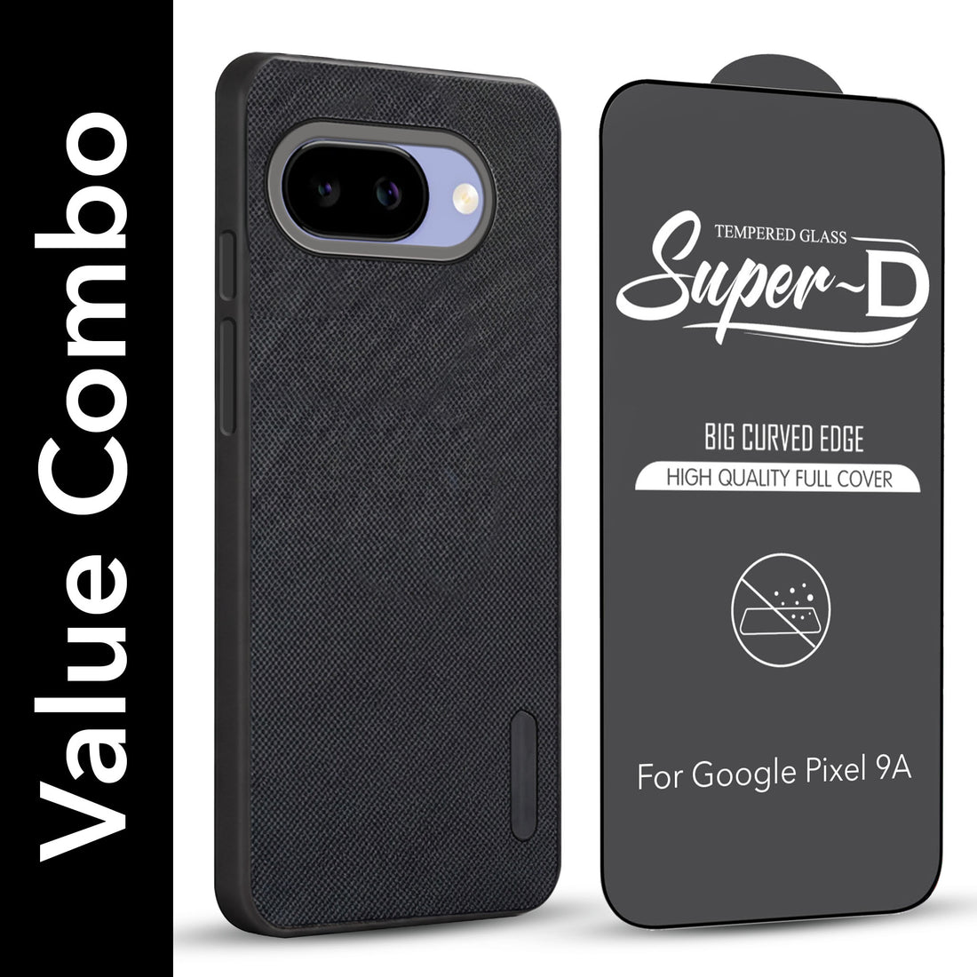 For Google Pixel 9A Combo (Textured Grip Design | Micro-Fiber Cloth Inside | Oleophobic Coating Screen Glass)